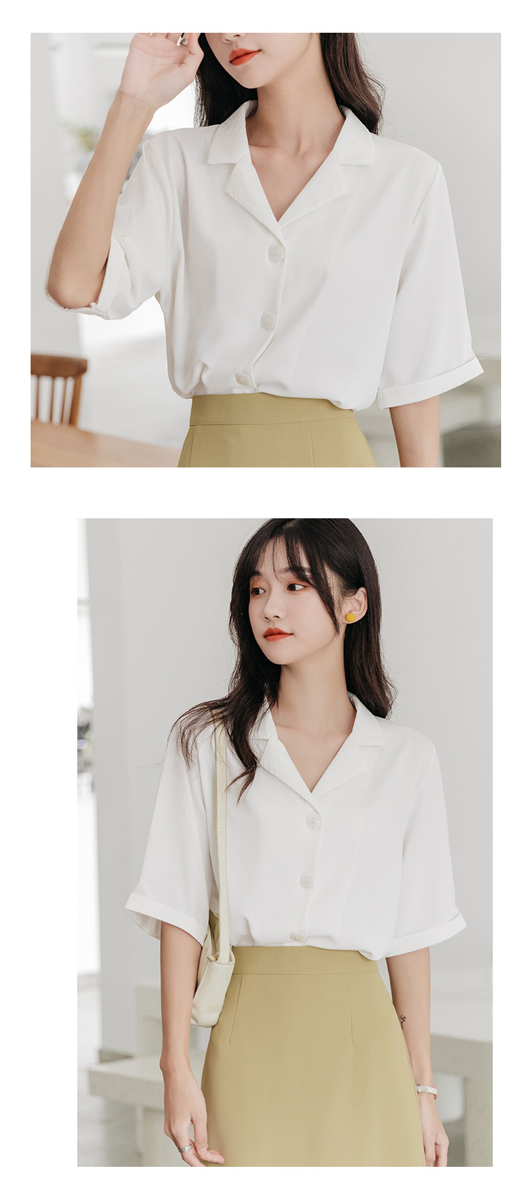 2022春季新款白衬衣职业雪纺白色衬衫女士设计感小众中袖气质上衣详情6