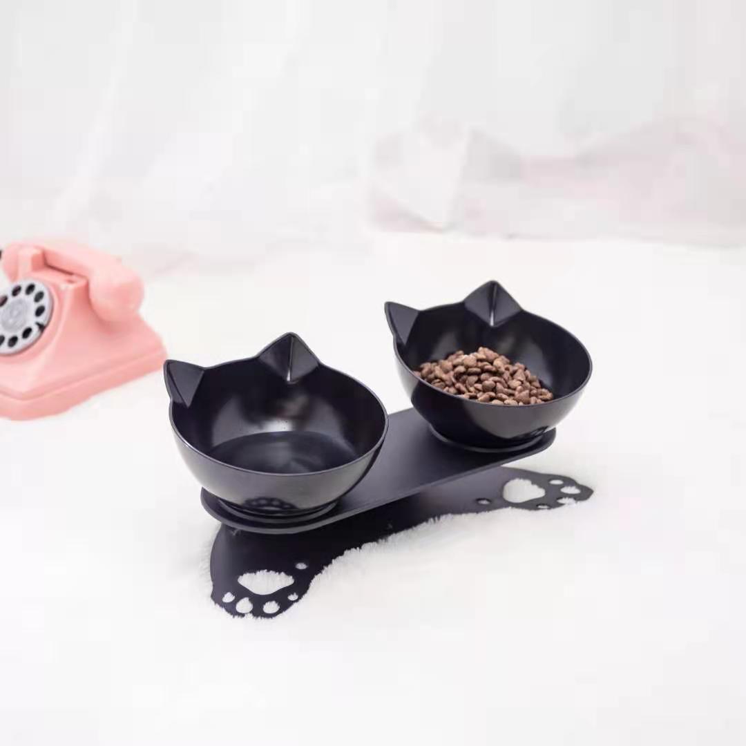 Pet bowl, cat neck guard, transparent tilted cat face, double bowl, dual-purpose, splash-proof dog food set in stock pic 4