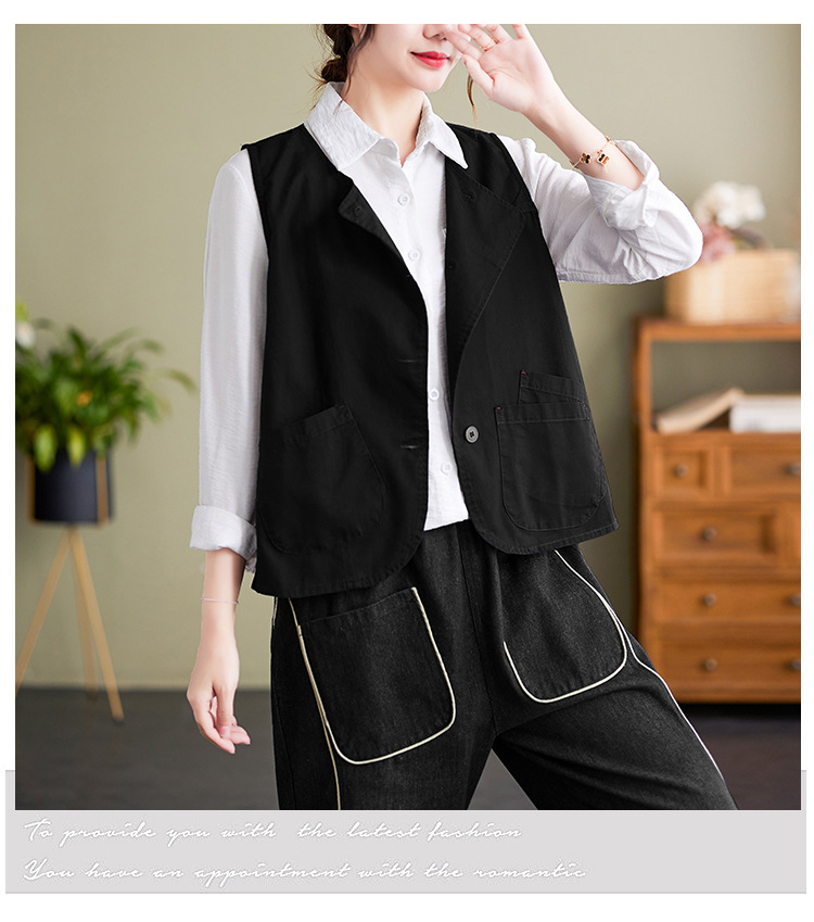 实拍2023年气质百搭小马甲女士春季新品单排扣宽松显瘦无袖马夹详情5