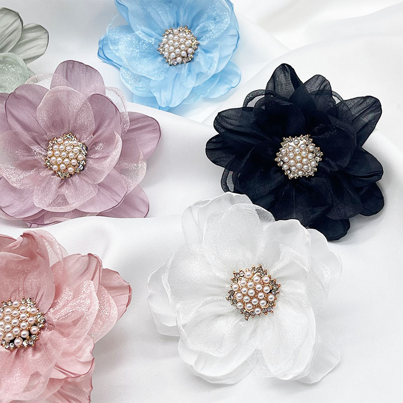Multi-layer three-dimensional gauze flower hand-beaded diy dress shoe flower brooch accessory, Organza flower accessory pic 9