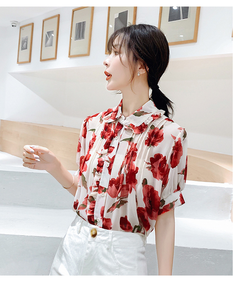 2020夏季新款短袖上衣女韩版碎花雪纺衫百搭气质衬衫详情36