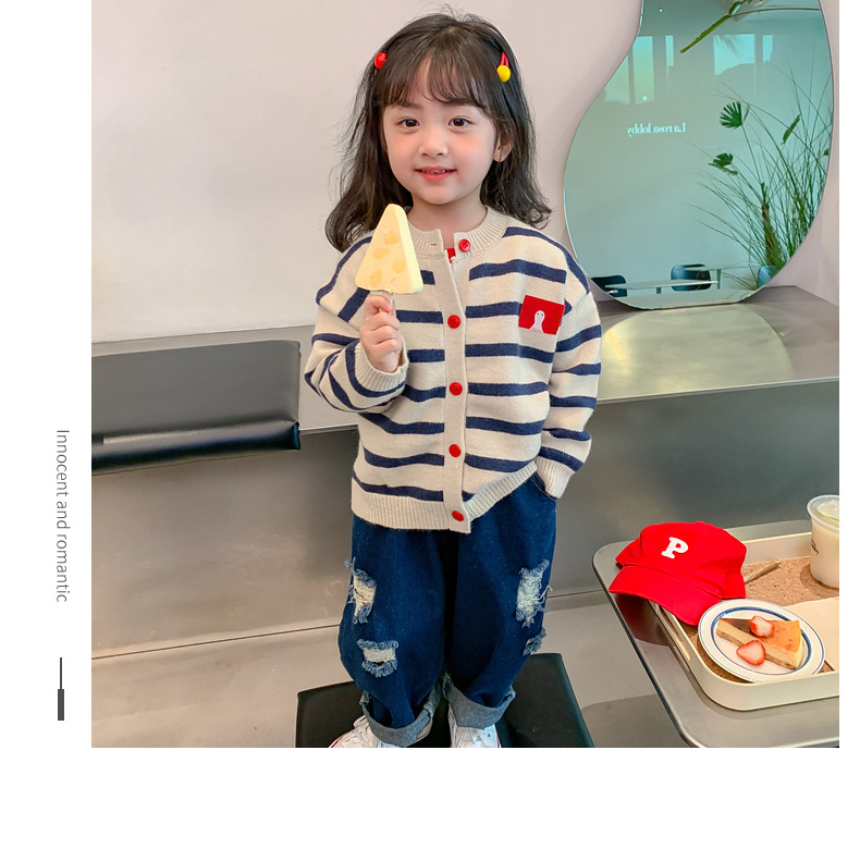 女童秋款针织开衫2023秋季新款中小童宝宝洋气毛衣t恤牛仔三件套详情17