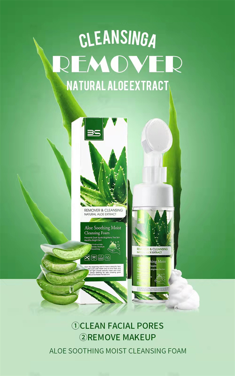 Cross-border aloe vera facial Cleanser for facial cleansing and pore shrinking, gentle foaming facial Cleanser, Mousse amino acid facial Cleanser pic 3