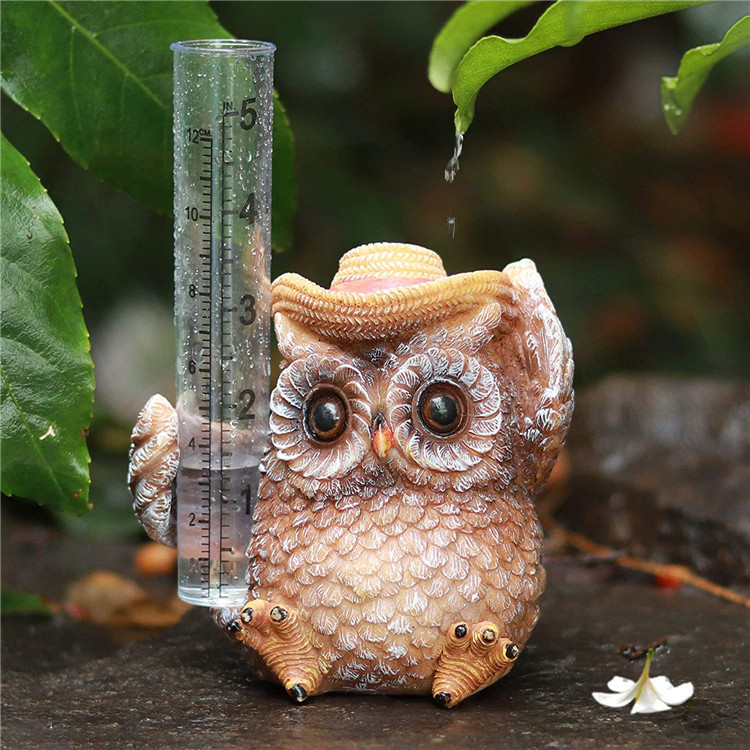 Owl rain gauge outdoor small statue Rain level gauge lawn courtyard garden decoration resin rainproof little dwarf pic 2