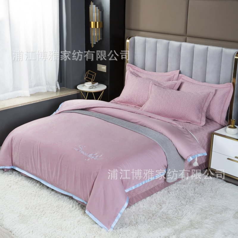 Wholesale of new light luxury 60s long-staple cotton bed cover three-piece set, quilted quilt with thickened cotton interlining, pure cotton bed cover pillowcase pic 26
