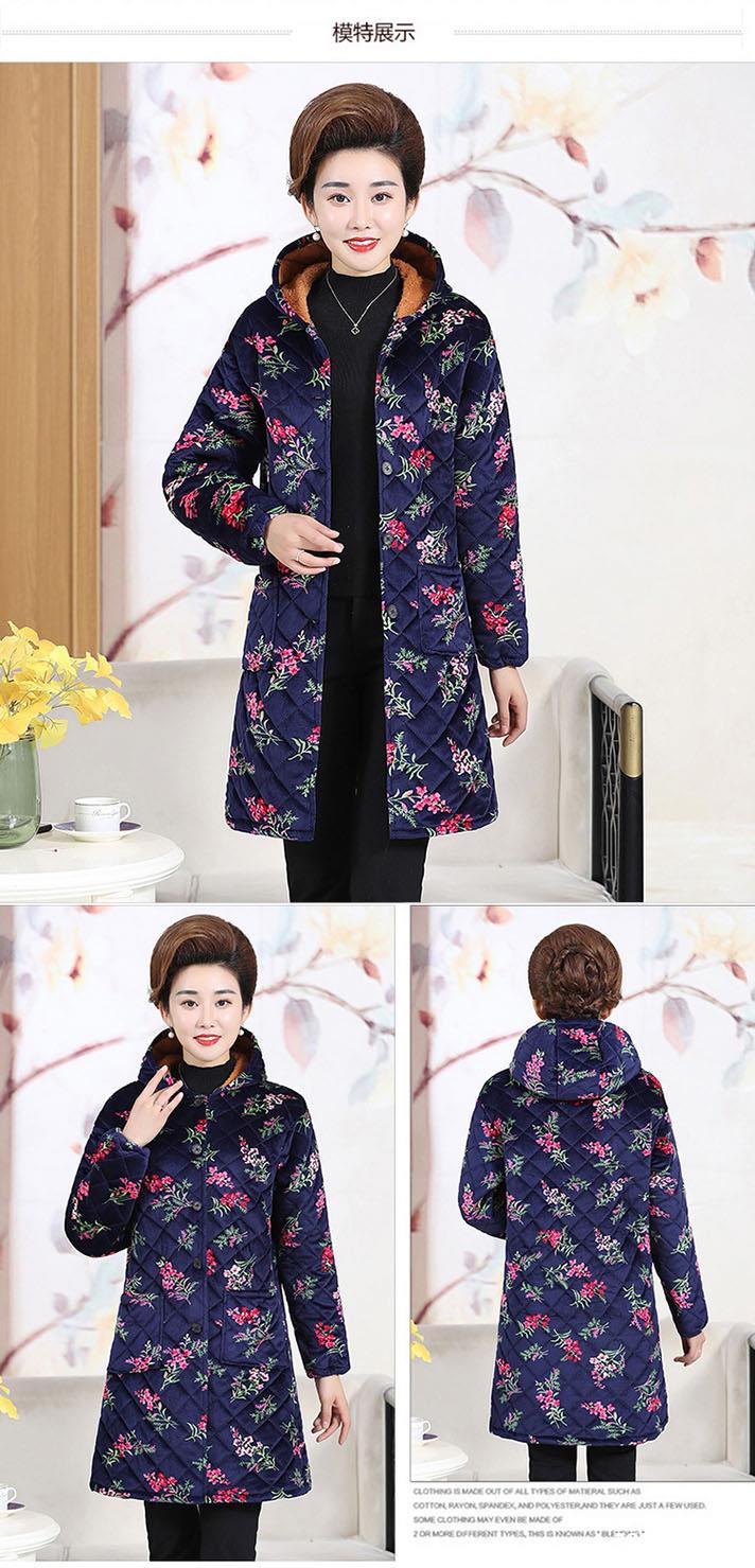 中老年女冬装棉衣妈妈装加绒保暖棉服大码老年人中长款外套花棉袄详情6