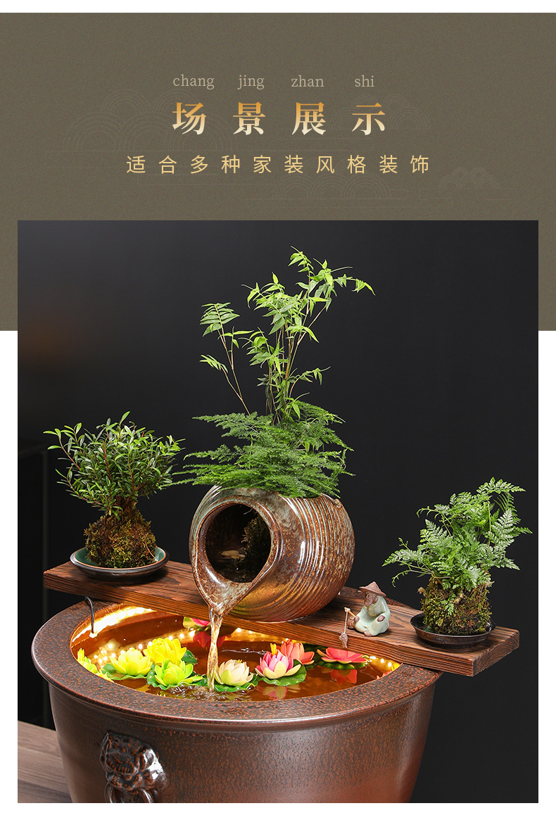 生态缸古法养鱼开口陶瓷罐流水摆件循环过滤配件庭院花园造景diy详情2