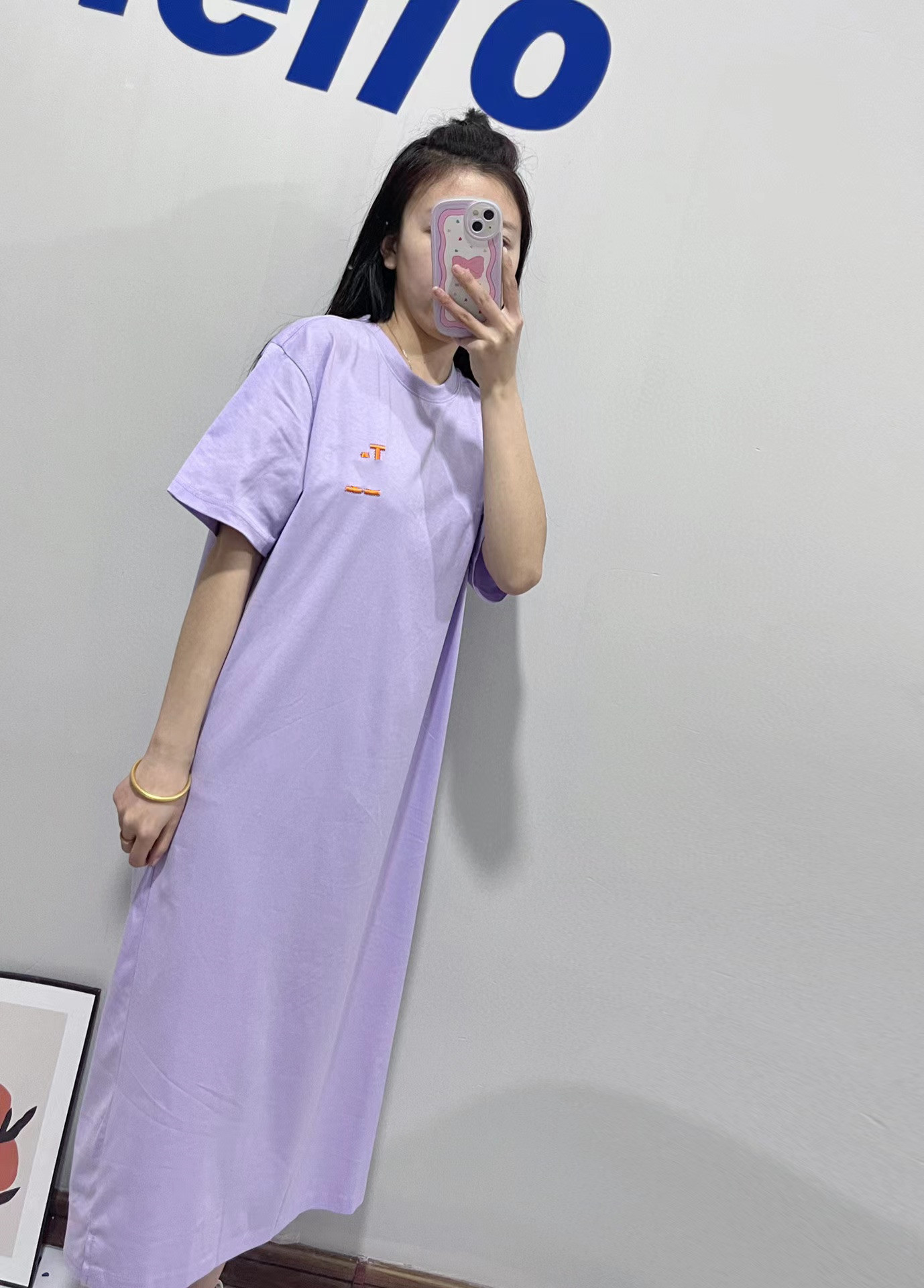 Korean MLB22 summer new macaron-colored NY small logo embroidered long dress, slimming, breathable and casual dress pic 2