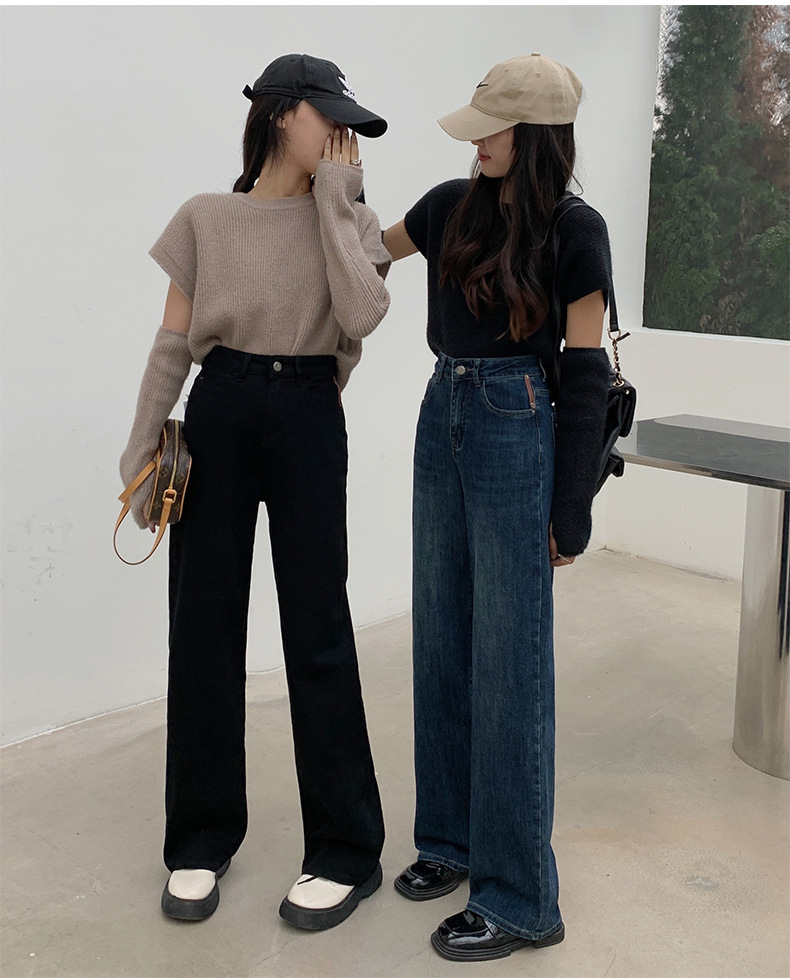 8牛仔裤女士十三行2022年秋季新款高腰宽松时尚百搭直筒拖地裤子详情6