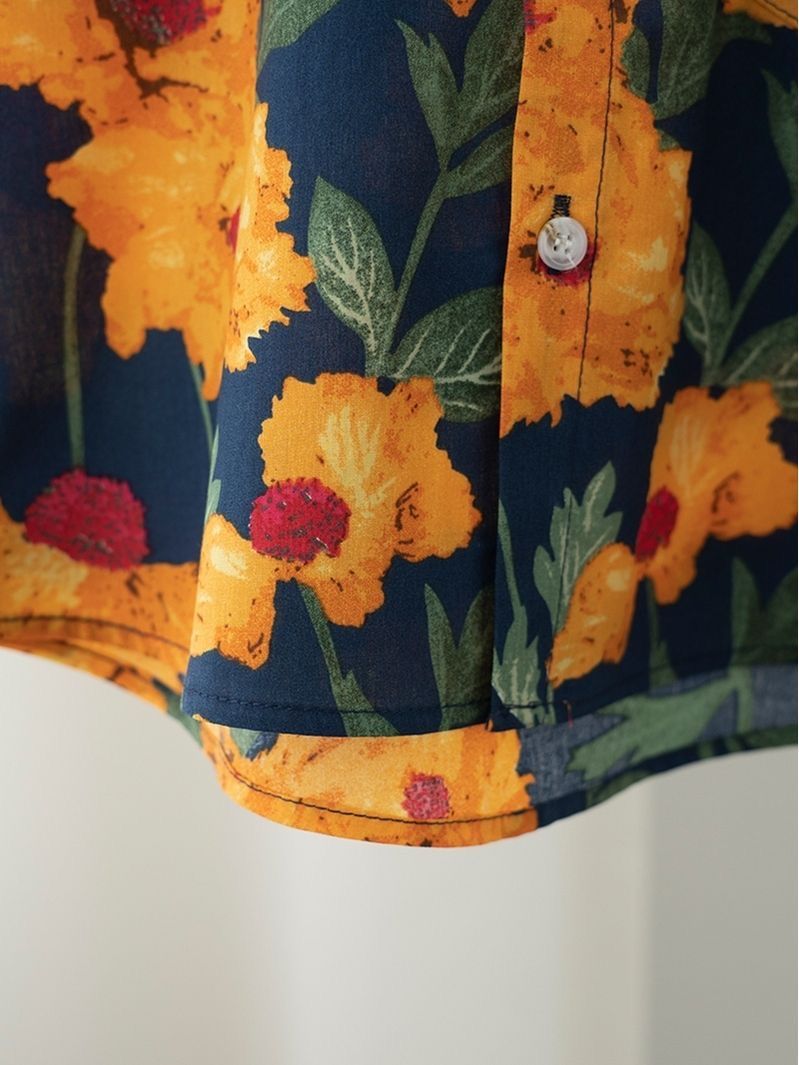 A new short-sleeved Hong Kong-style floral print shirt set for children and boys in 2024, a two-piece summer outfit pic 5
