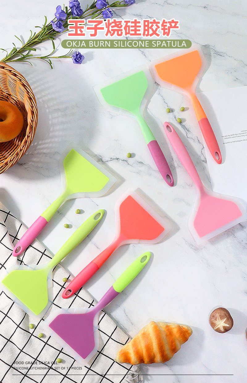 Tamagoyaki silicone spatula, non-stick pan, silicone spatula, double-color handle flat pan, tamagoyaki spatula in stock for wholesale pic 7