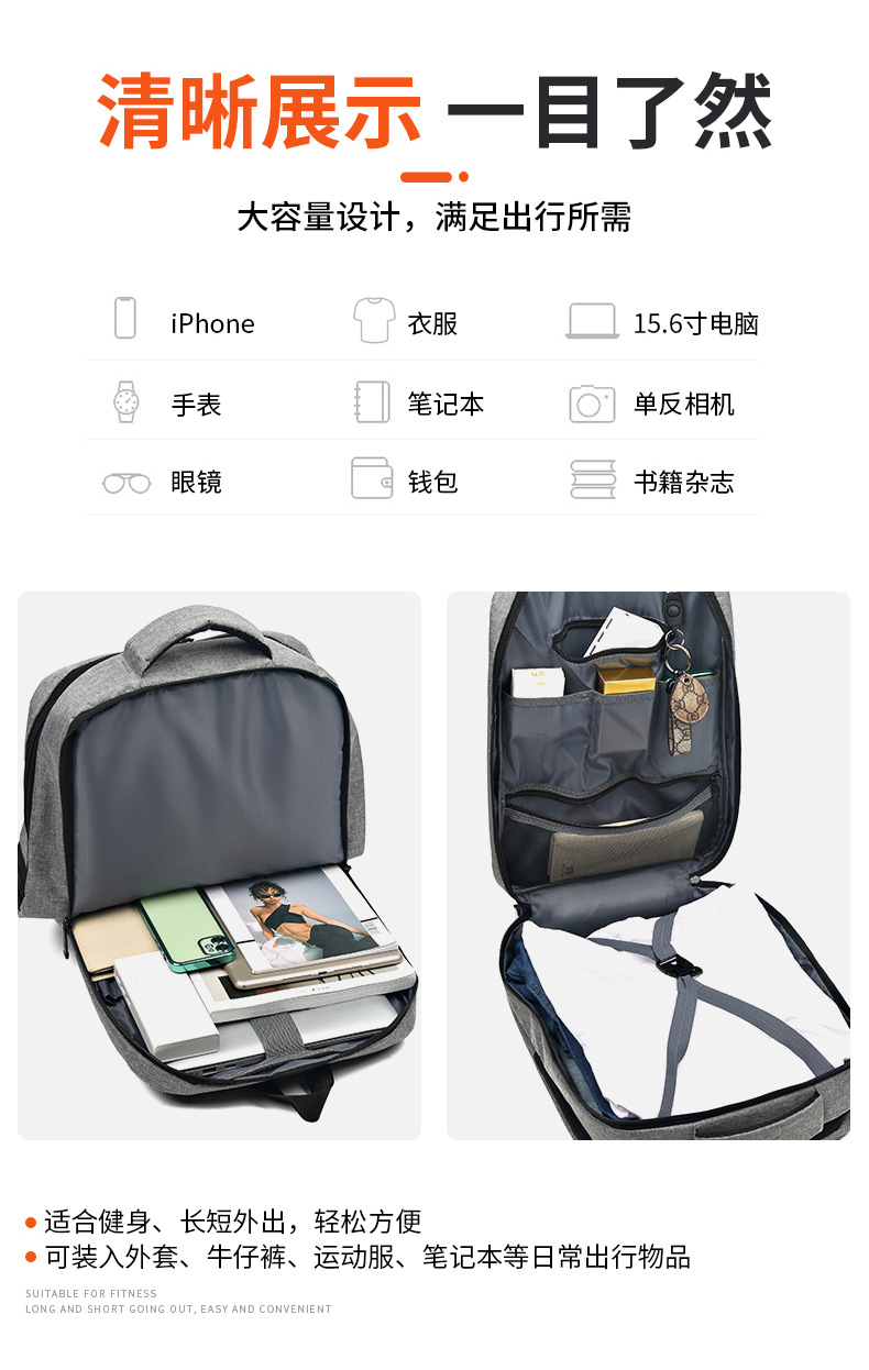 背包新款2023春季电脑包多功能商务背包大容量男士休闲通勤双肩包详情10