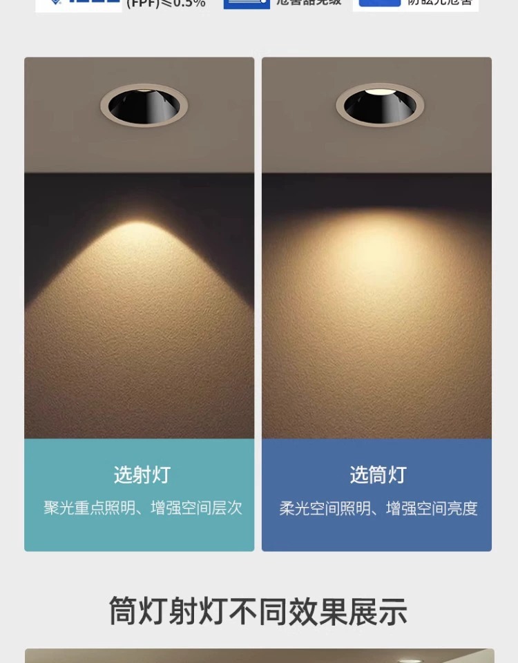 全光谱led射灯小山丘嵌入式防眩筒灯家用洗墙灯天花灯中山工厂详情6