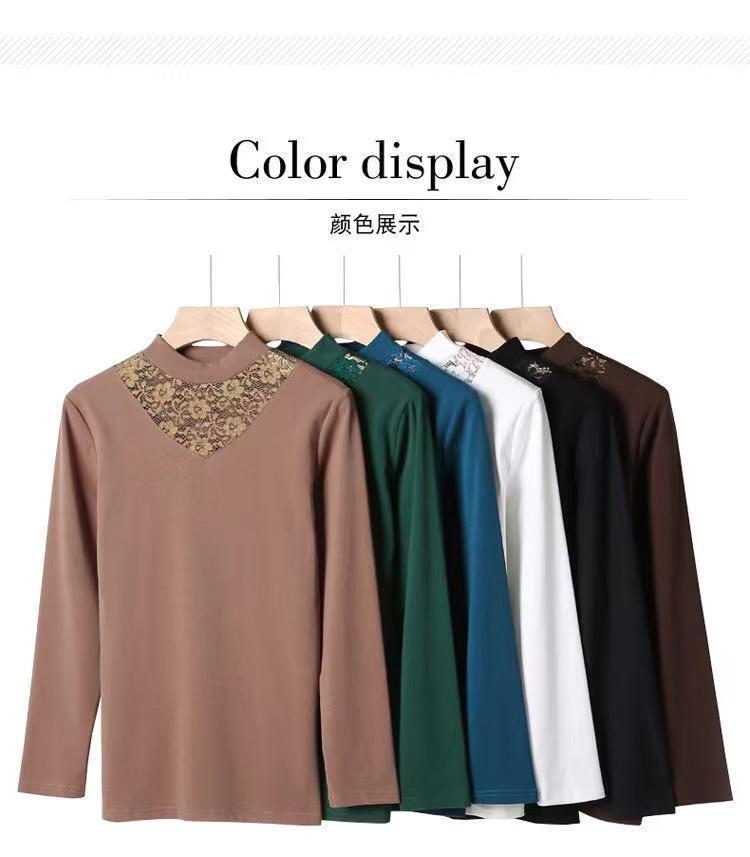 一件代发双面德绒蕾丝半高领打底衫秋冬季修身显瘦设计感保暖上衣详情10