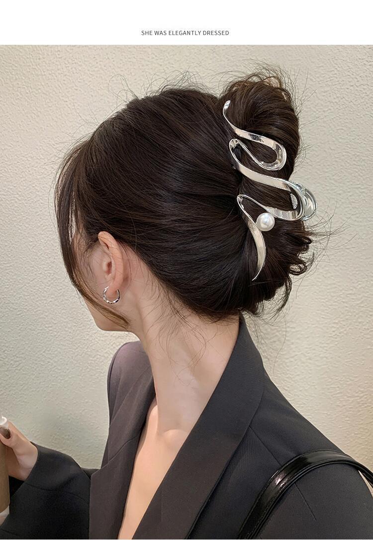 韩国不规则几何金属发夹时尚高级感抓夹鲨鱼夹冷淡风个性发饰批发详情1