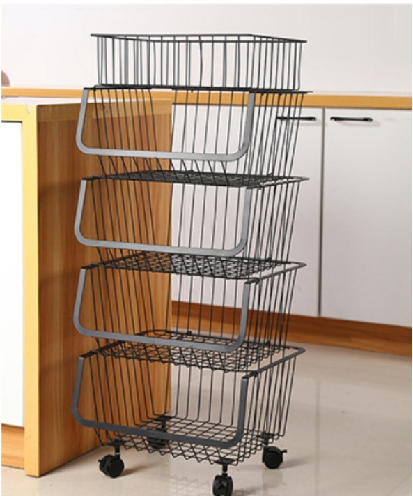 Portable kitchen storage rack trolley, floor-standing vegetable basket trolley, household storage, rotating storage rack, storage rack pic 3