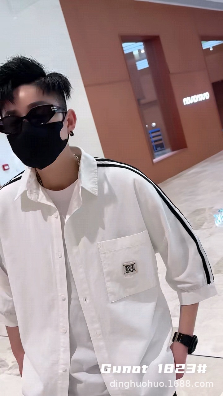 衬衫男士夏季潮流五分袖衬衣男装帅气短袖上衣服薄款七分中袖寸衫详情16