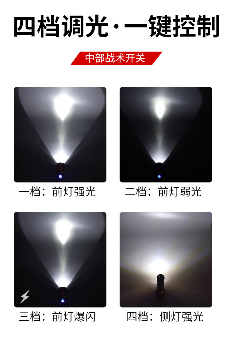 跨境手电筒强光户外超亮LED充电聚泛双光多功能便携式手电批发详情8