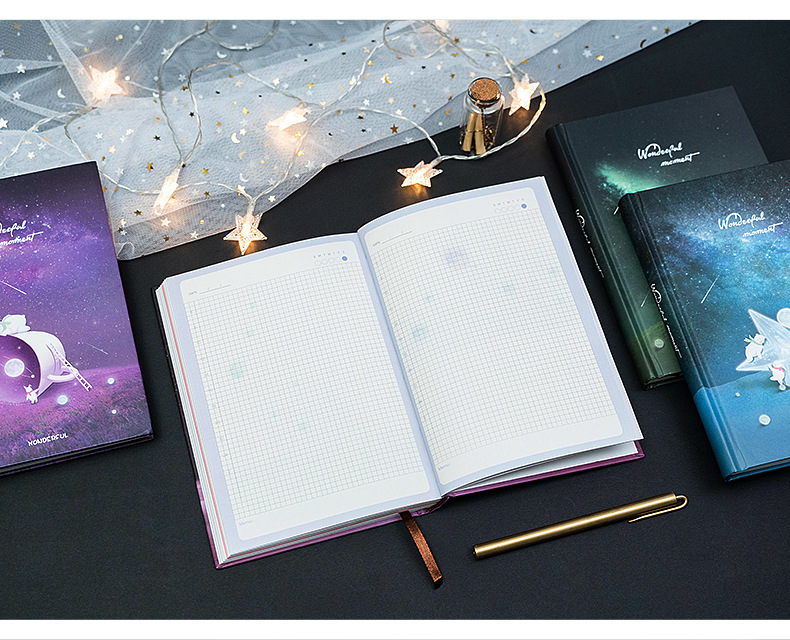 Wholesale of 32K color page illustration notebooks, notepads and stationery products from Korean ins with beautiful luminous starry sky pic 14