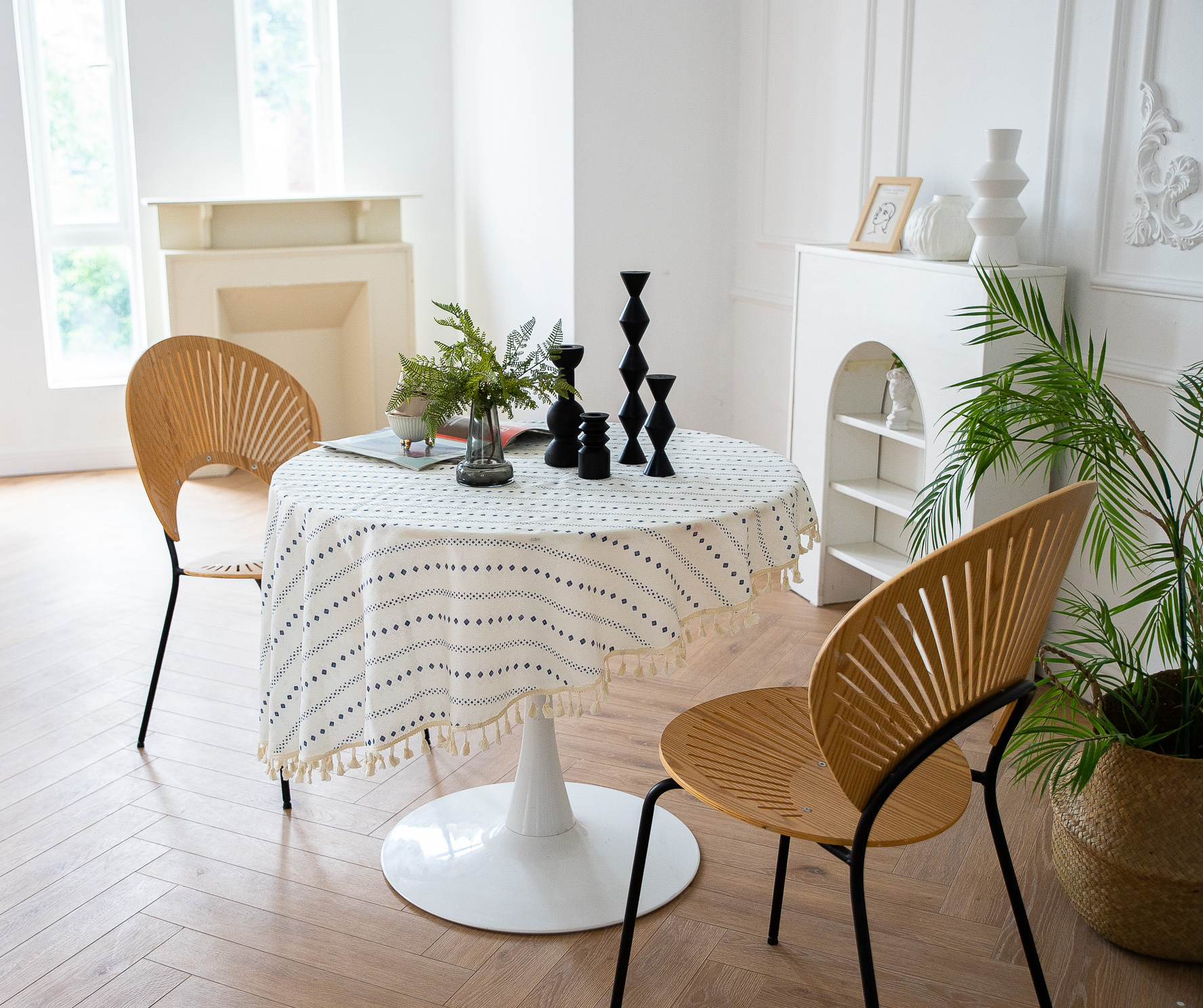 Cross-border Amazon Japanese plain tablecloth, Japanese fresh and light blue striped pure cotton and linen tablecloth and desk cover pic 24