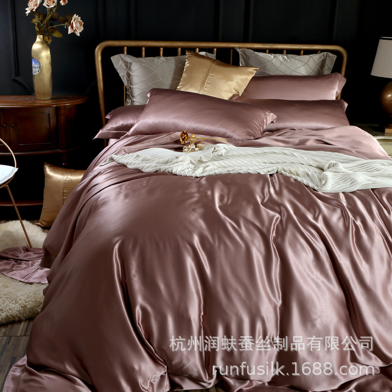 Heavyweight 25mm 100% mulberry silk bedding, wedding silk four-piece set, silk quilt cover and bed sheet pic 26