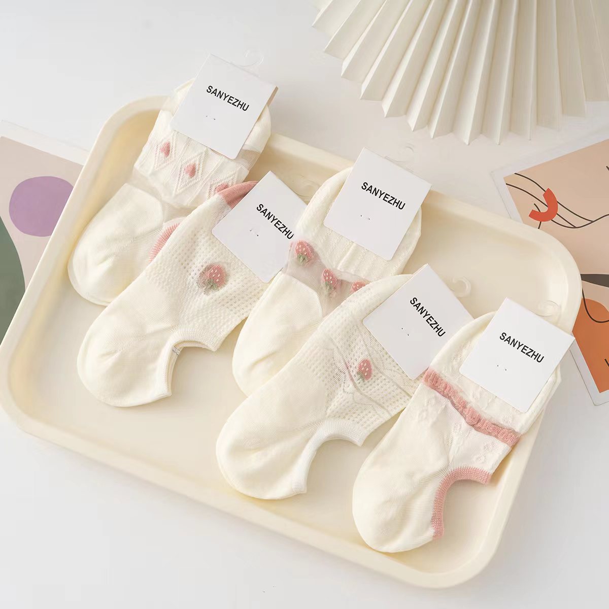 袜子女夏季超薄款花边冰丝袜女可爱日系船袜白色韩版玻璃丝短袜详情8