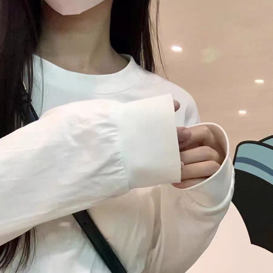 重磅长袖t恤女纯棉厚实宽松纯色白色春秋卫衣日系圆领打底衫代发详情3