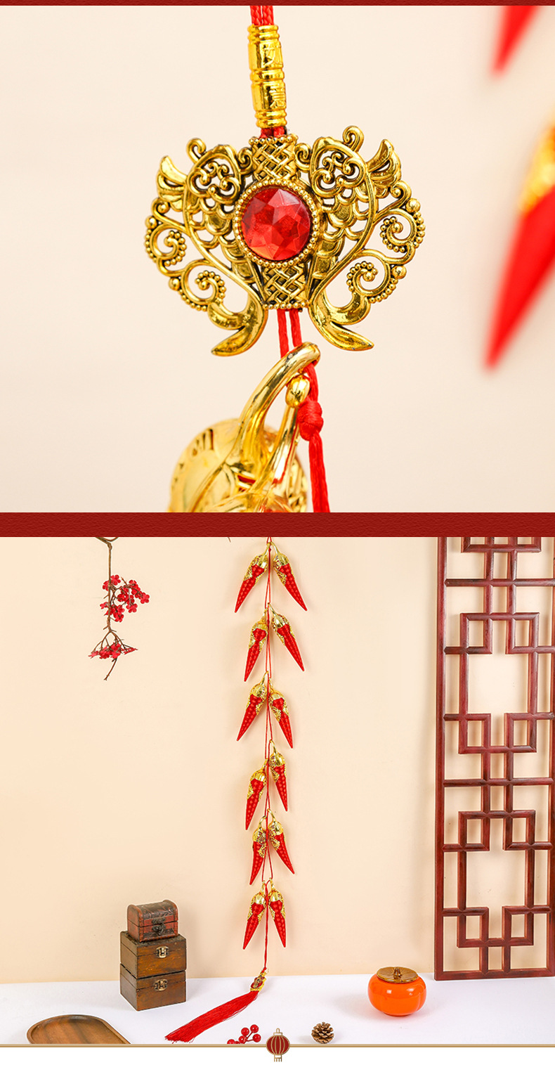 新年辣椒串挂件中式灯笼发光挂串室内家用布置电视墙玄关福字挂饰详情7