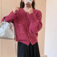 牛角扣麻花毛衣外套女装秋冬新款外穿纯色显瘦圆领短款针织开衫女详情7