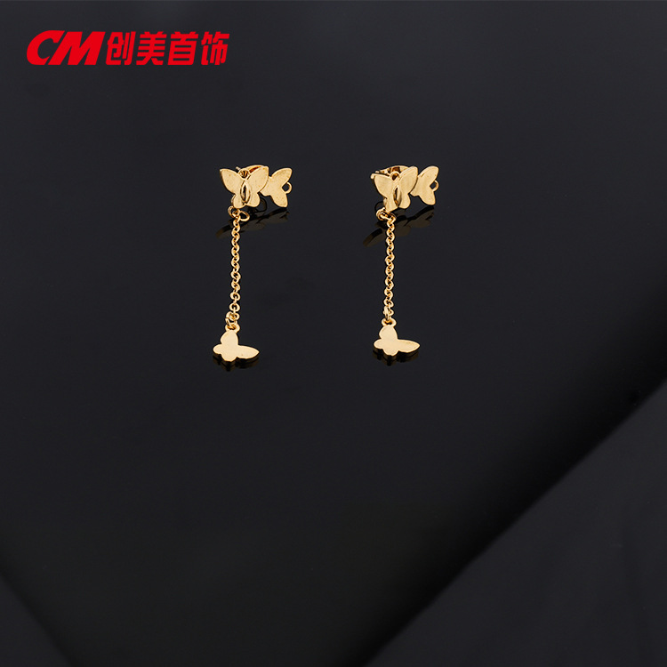 Chuangmei Jewelry 24K gold-plated earrings, ear buckles, European and American fashion accessories, earrings, four-leaf clover earrings for women pic 3