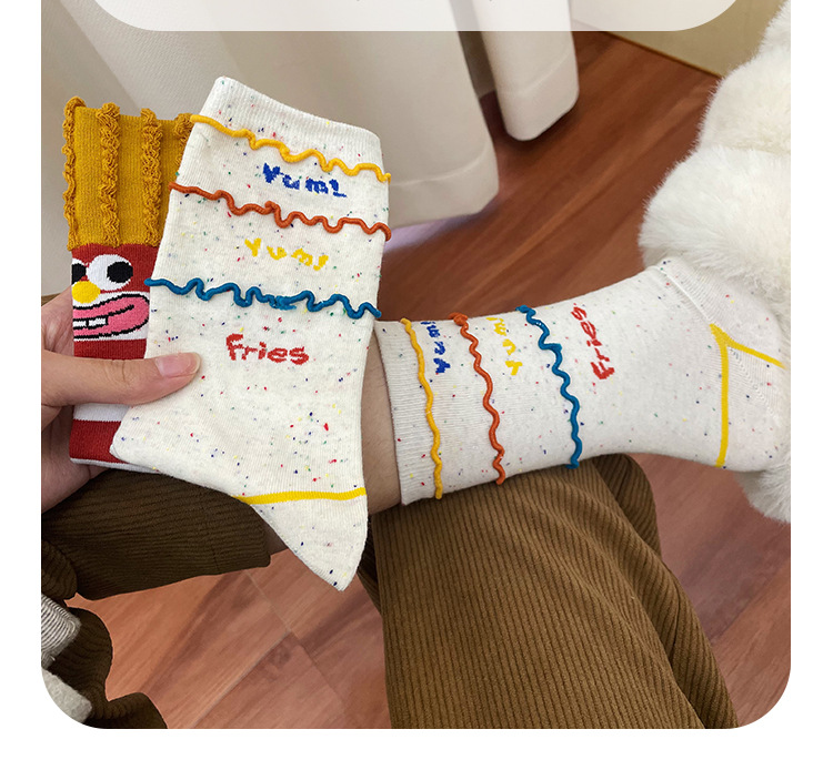 New spring pure cotton mid-calf socks for women, sweat-absorbing, funny French fries socks, cartoon casual socks, Zhuji Hosiery pic 13