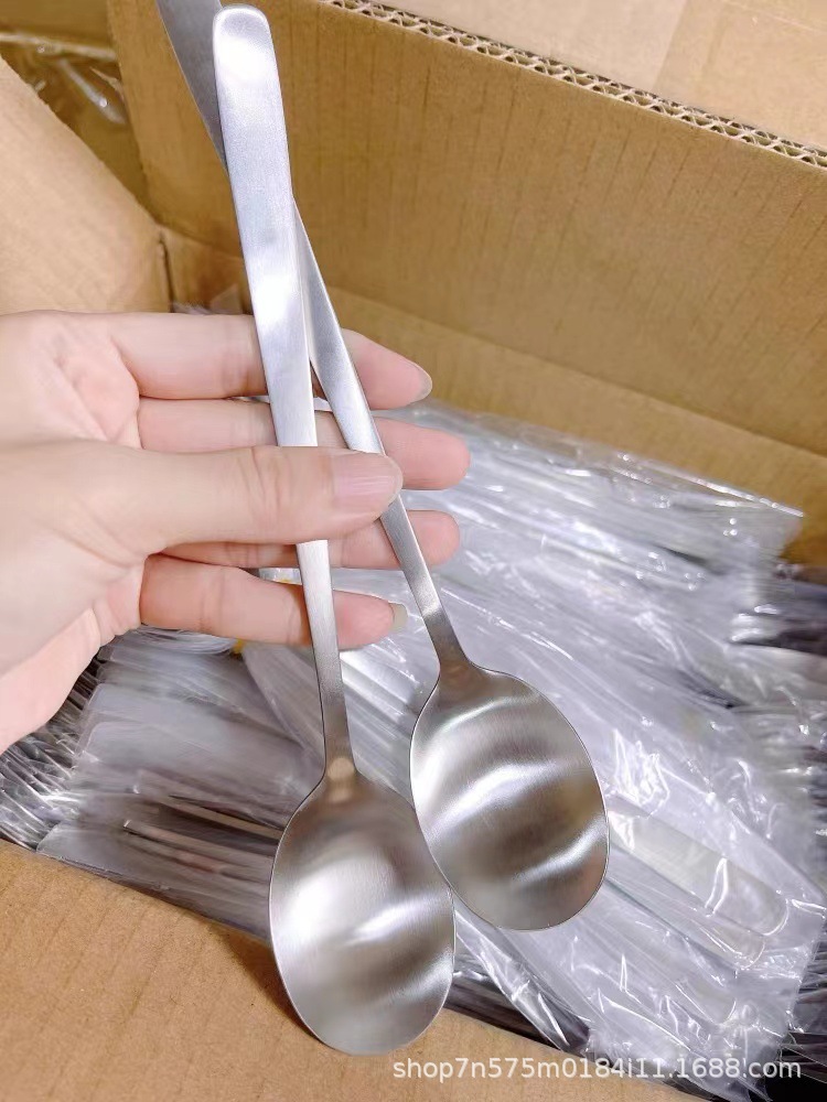 304不锈钢勺子 哑光韩式勺家用长柄圆勺甜品勺韩式石锅拌饭勺子详情6