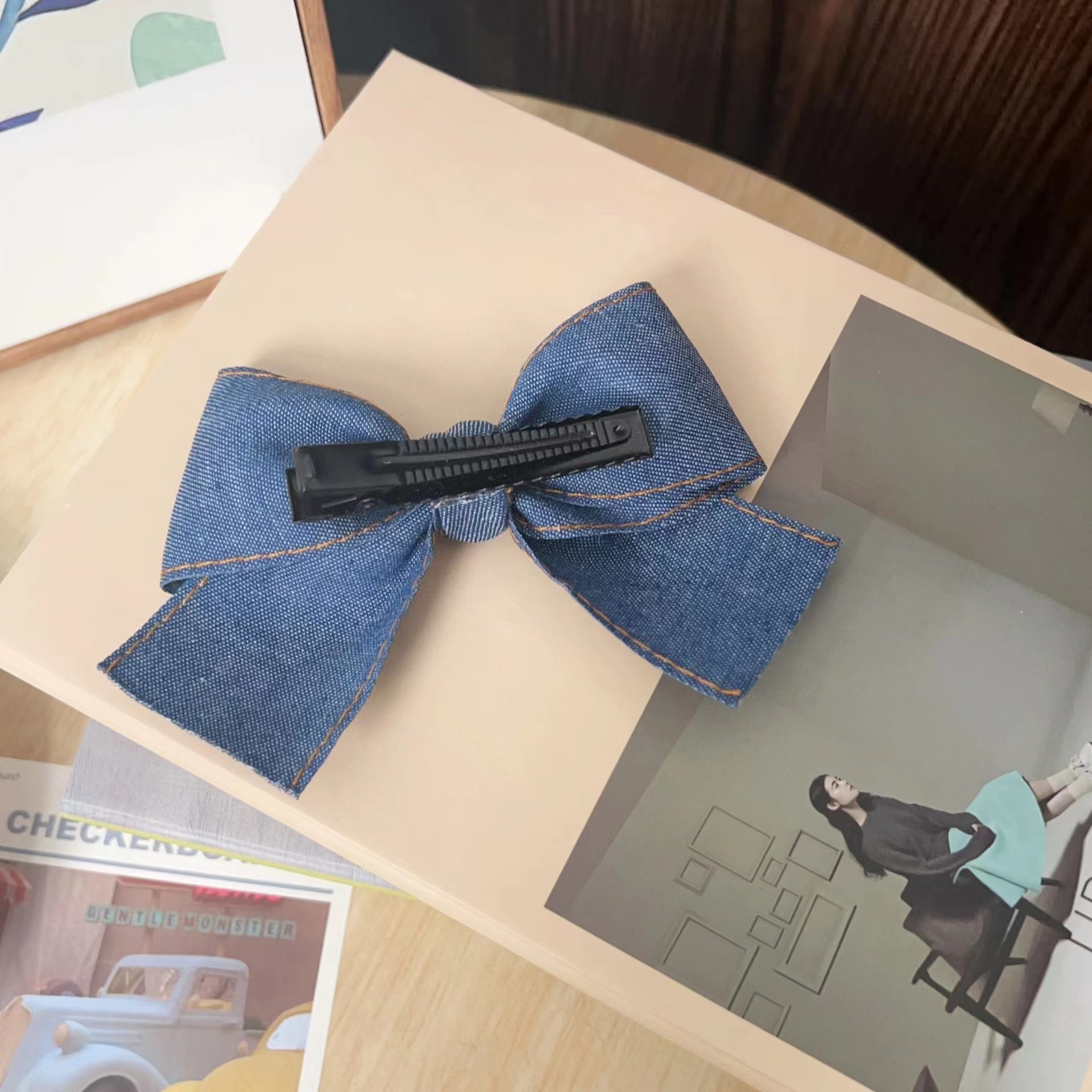春季新品清新甜美ins风学院风牛仔甜酷发夹鸭嘴夹蝴蝶结头绳少女详情3
