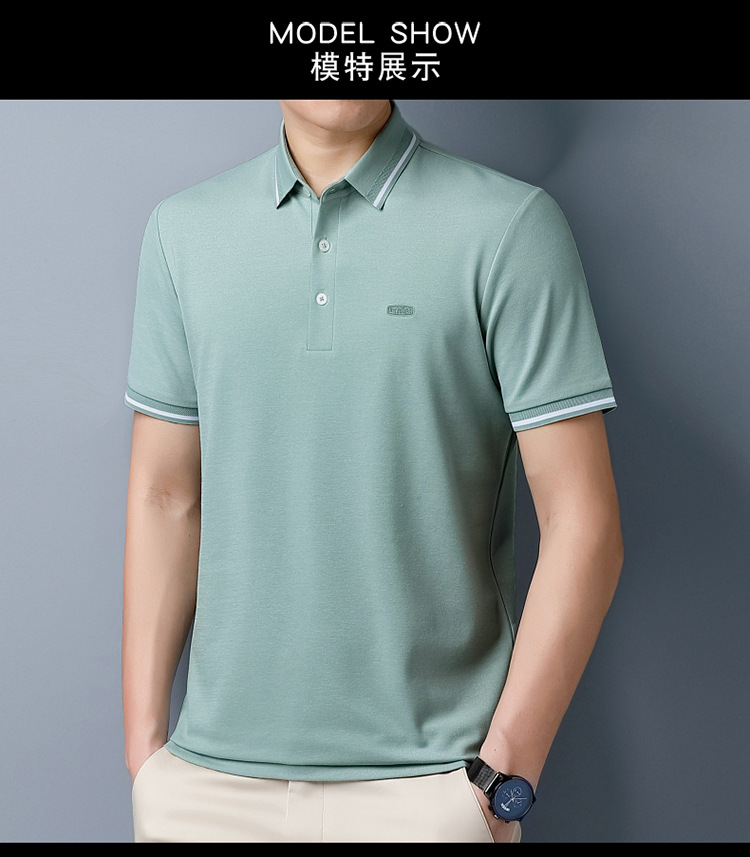 Lujo gran marca hombre morera seda manga corta polo verano 2024 nuevo medio y joven casual color sólido camiseta de gama alta pic 6