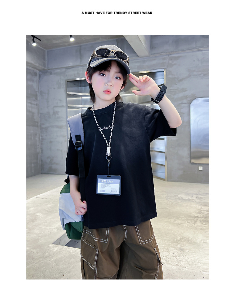 Summer dopamine-gradient short-sleeved T-shirt for boys 2025 New style summer half-sleeved ice-feel top for teenagers and children pic 3