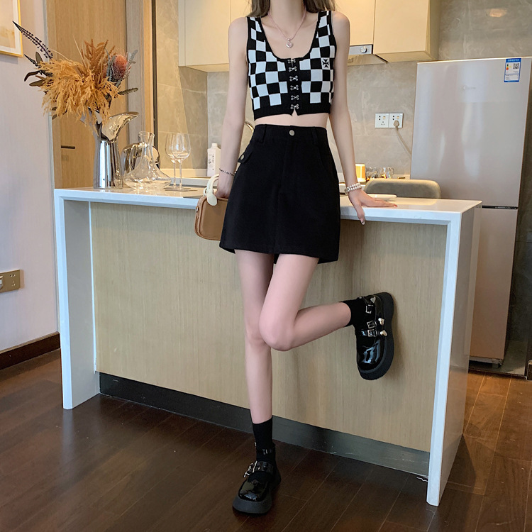 实拍视频小个子绿色半身裙女ins2023秋季新款高腰包臀a字裙短裙子详情18