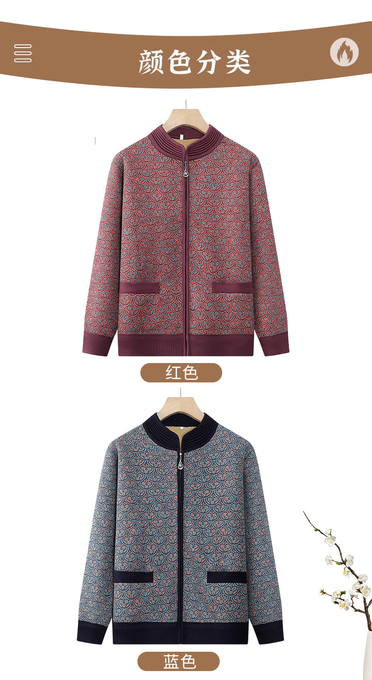 妈妈加绒保暖上衣老太太洋气开衫中老年人秋冬装女奶奶厚毛衣外套详情9
