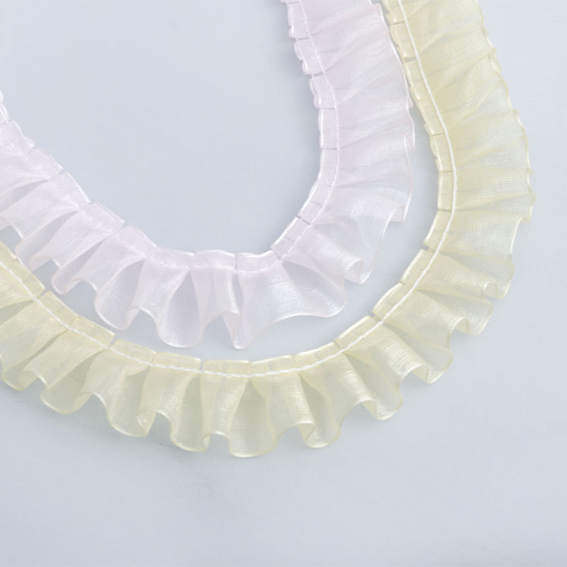 2.5cm transparent chiffon lace trim, DIY skirt hem, pet accessory, pleated lace wholesale pic 2