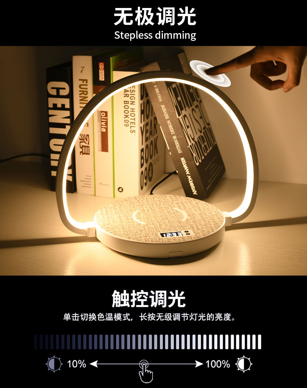 New Amazon LED eye-protecting desk lamp, 10w wireless fast charging, fabric clock, foldable bedroom bedside lamp pic 4