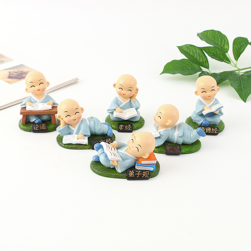 新款可爱卡通桌面小摆件四书五经博学看书小和尚树脂工艺品摆件详情15
