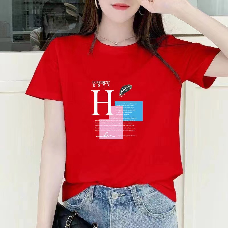 白色女士棉短袖T恤女2023新款夏季小个子体恤正肩大码印花上衣详情27