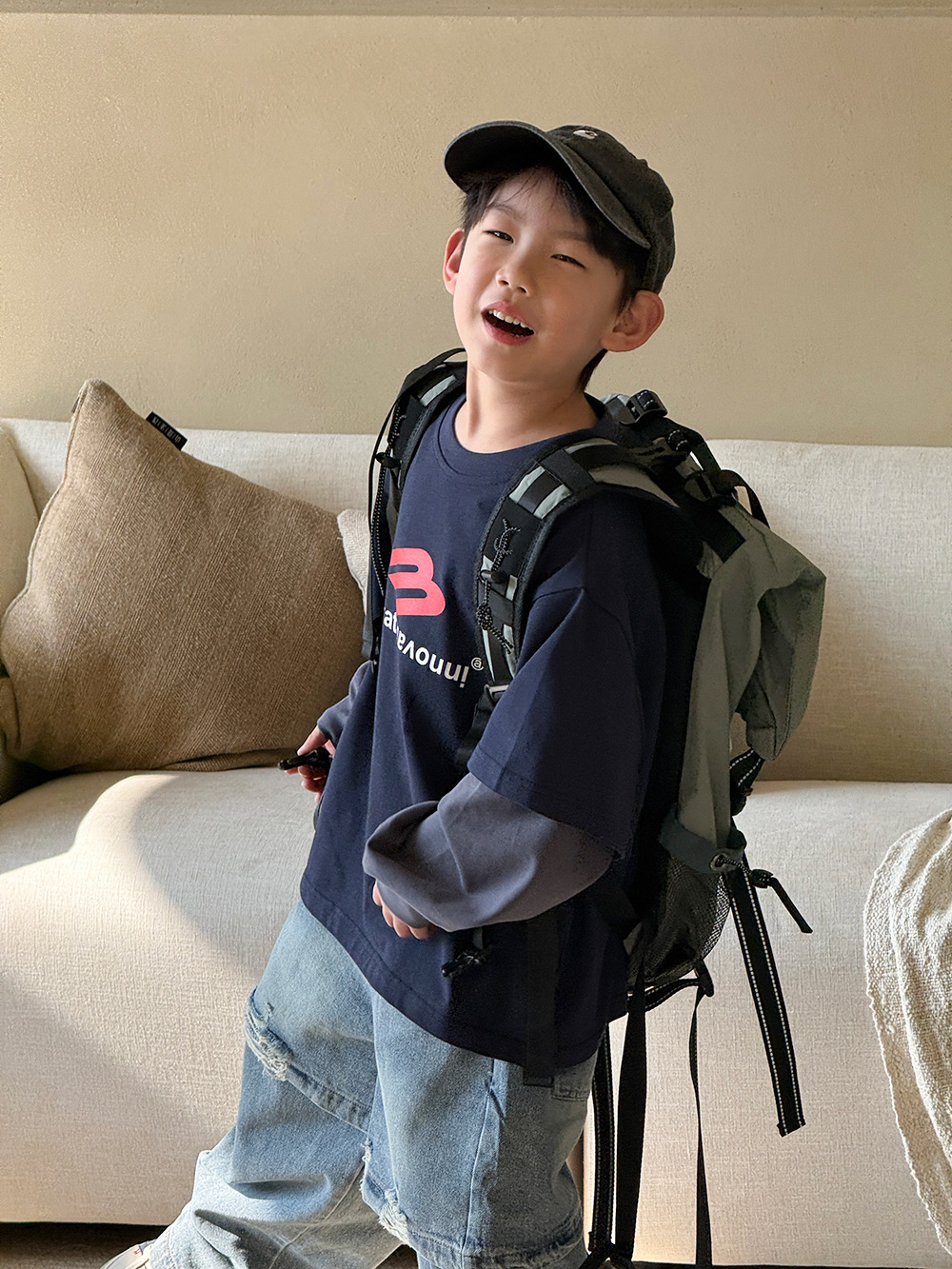 儿童童装2025春秋新款男童假两件上衣百搭韩版T恤洋气卫衣春装潮t详情3