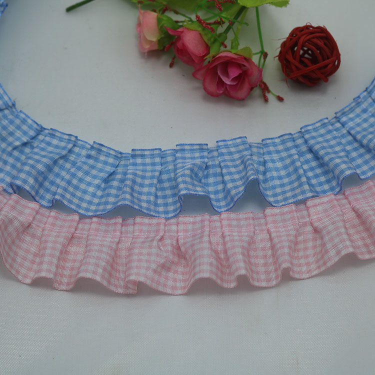 In stock: 4cm checkered clothes with crinkled lace, bedding, DIY handmade clothing, handicrafts, handmade flower baskets pic 7