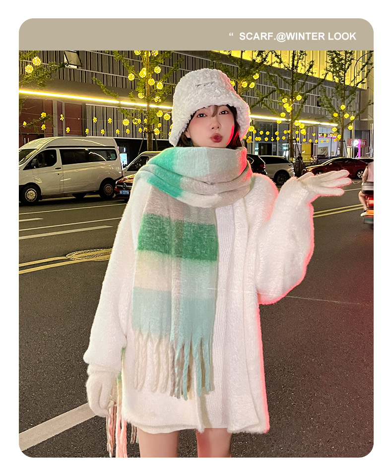 2024新款仙女粉渐变韩系流苏马海毛围巾女冬季保暖围脖仿羊绒围巾详情14