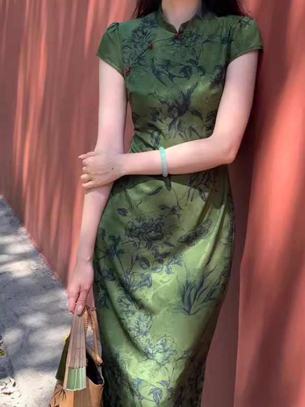 金禾【丹青客】新中式提花改良旗袍女春气质复古短袖连衣裙详情5