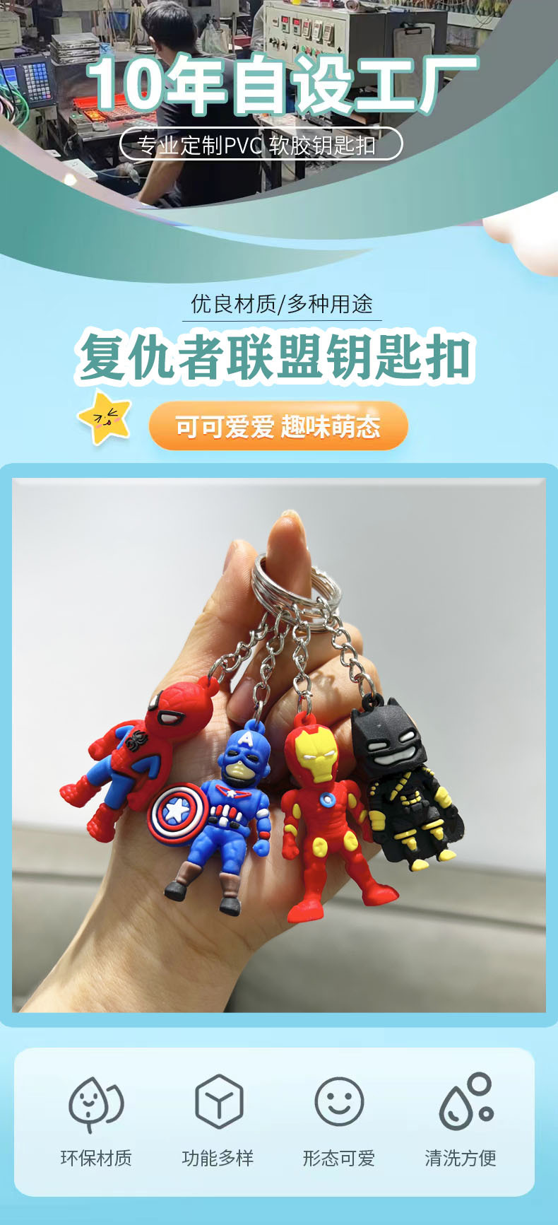卡通q版复仇者联盟蜘蛛侠钢铁侠美国队长公仔钥匙扣挂件盲盒礼品详情1