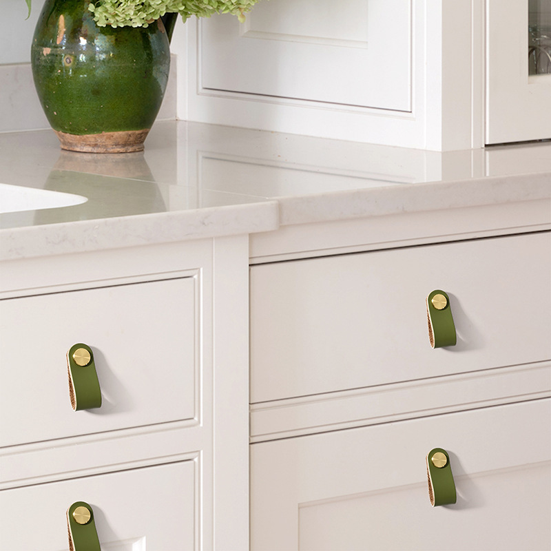 Direct sales from the manufacturer of cross-border colored brass leather handles for kitchen and wardrobe door leather handles, buttons, and leather material storage box handles pic 9