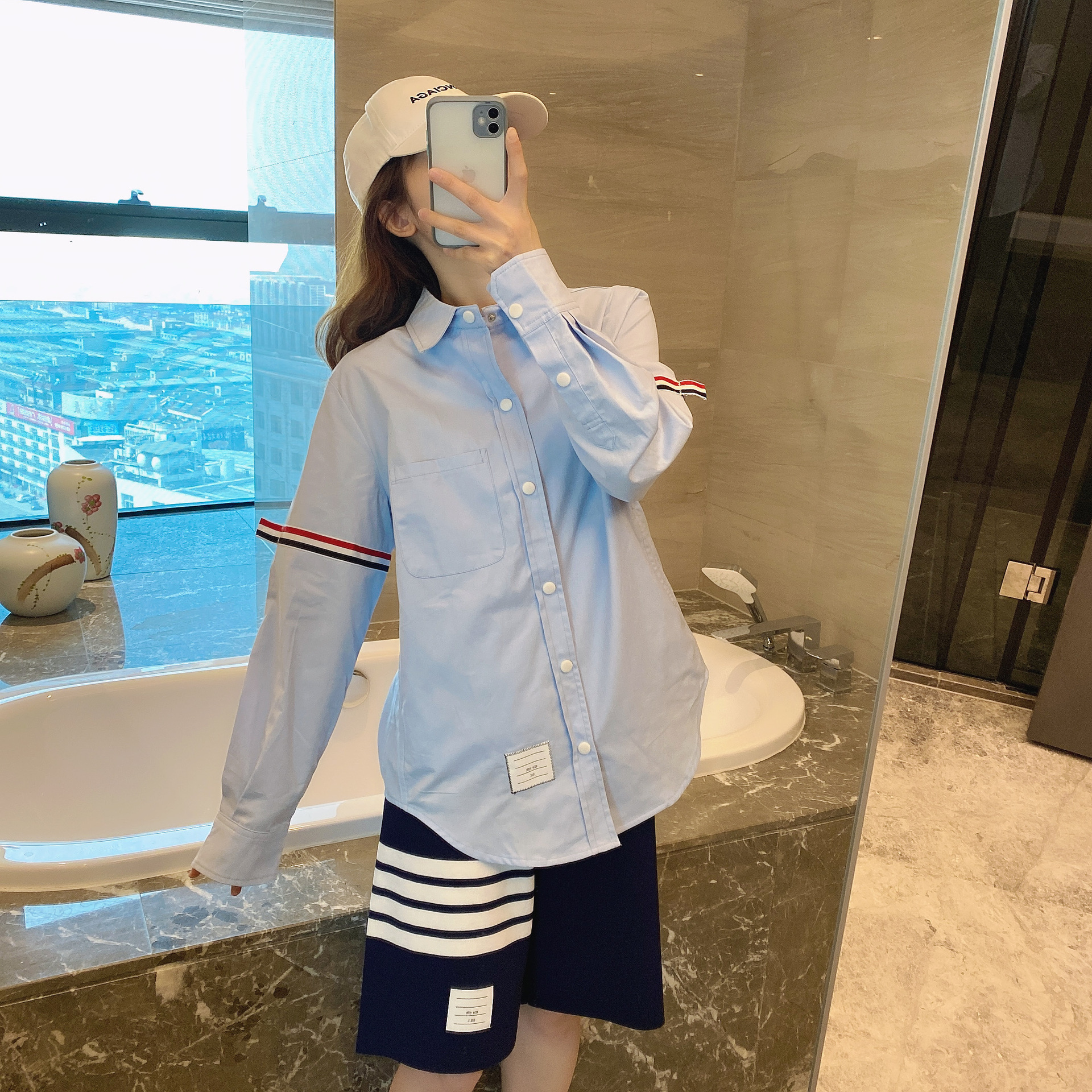 TB casual trendy brand poplin slim-fit solid white shirts for men and women, Oxford fabric shirts for women with long sleeves pic 56