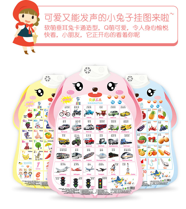 Pinyin sound rabbit wall pictures, baby cognitive enlightenment early education sound toys for boys, girls and infants wholesale pic 3