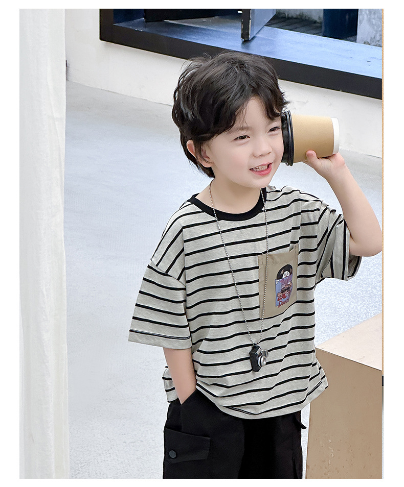 儿童短袖2025夏季新款童装男童韩版条纹卡通刺绣T恤宝宝百搭上衣详情13